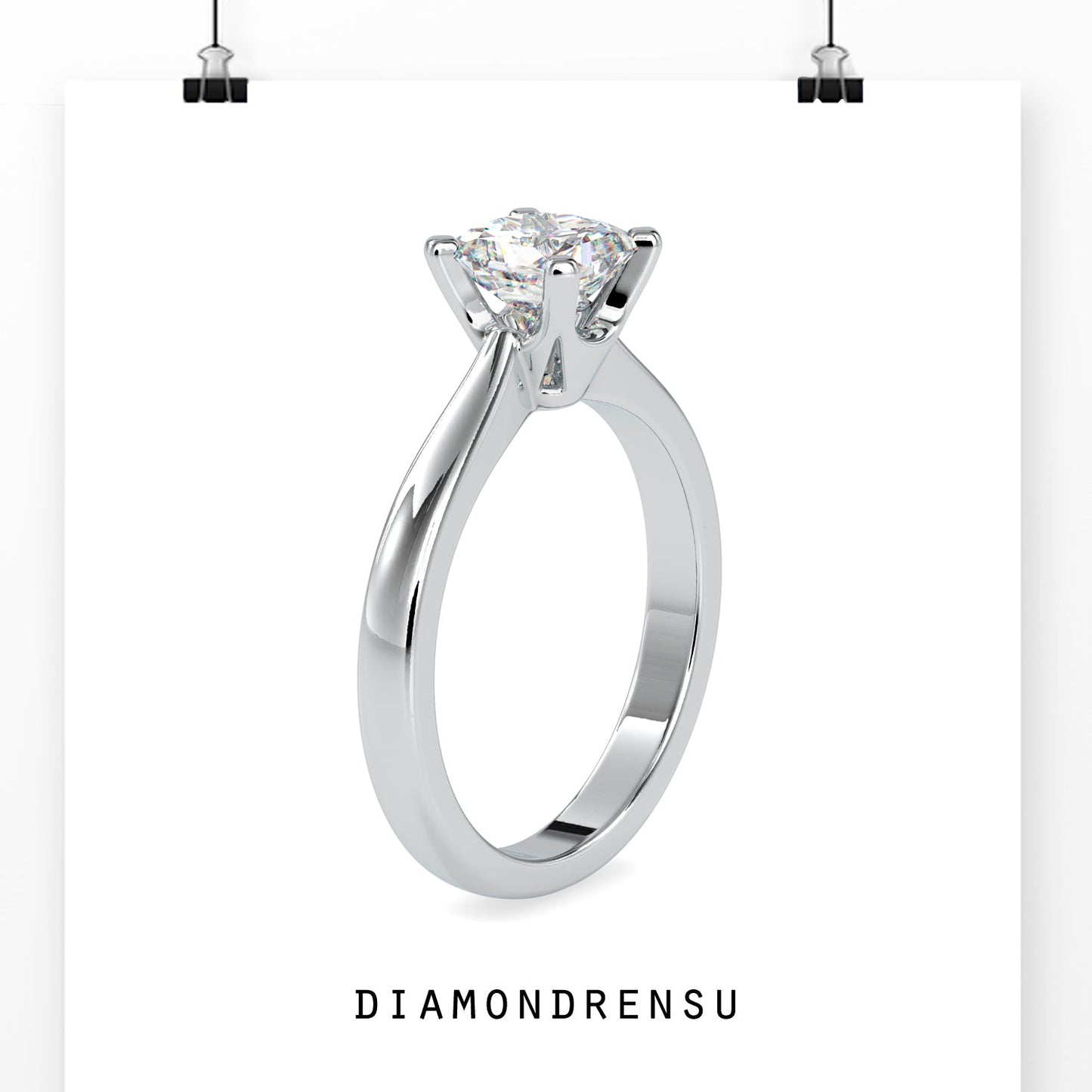 Two carat diamond ring princess cut in 4 prong engagement ring design
