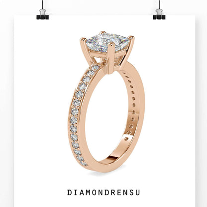 4 prong diamond ring featuring a princess cut stone, handmade jewelry
