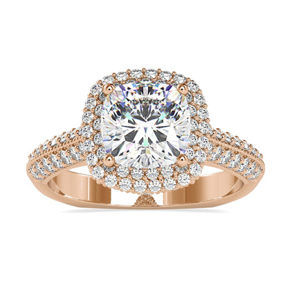 Cushion Engagement Ring with a double halo for timeless elegance.