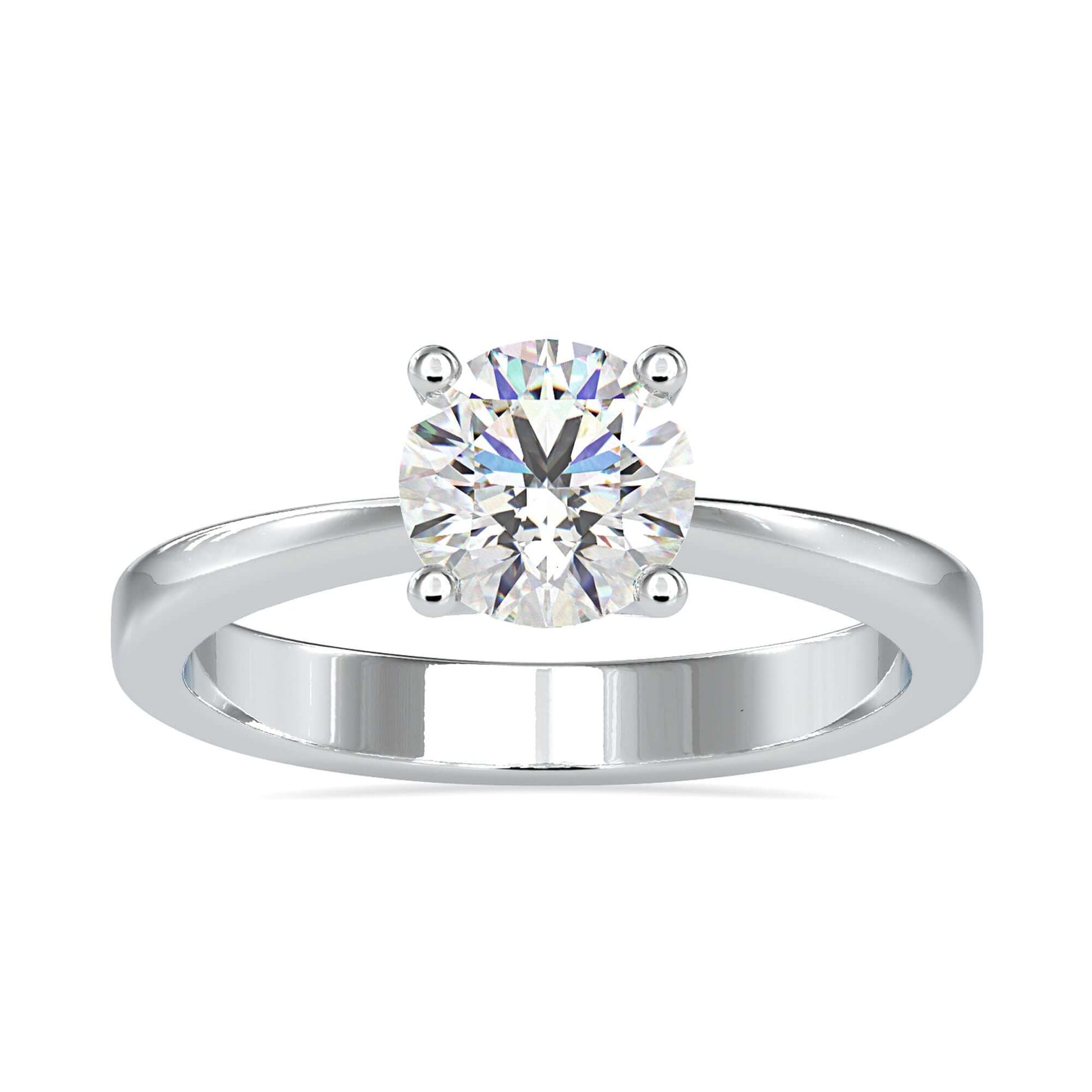 Diamond solitaire ring round with a tapered shank for a unique touch.