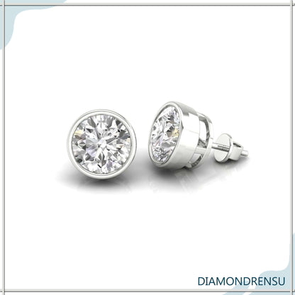 1.97 TCW okrugli rez bezbojni moissanite prsten bezel set Moissanite naušnice 