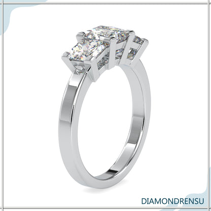 Lab grown princess cut diamond engagement ring with a unique setting
